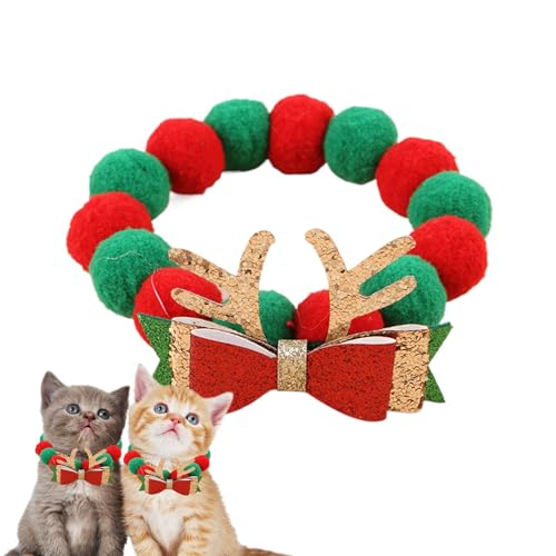 FVPKYUR Weihnachts-Hundehalsband, Weihnachtshalsbänder für Hunde, Süßes Plüsch-Kugel-Katzenhalsband mit Fliege, Buntes Haustier-Halsketten-Zubehör, verstellbares Katzenkostüm FVPKYUR Weihnachts-Hundehalsband, Weihnachtshalsbänder für Hunde, Süßes Plüsch-Kugel-Katzenhalsband mit Fliege, Buntes Haustier-Halsketten-Zubehör, verstellbares Katzenkostüm von FVPKYUR