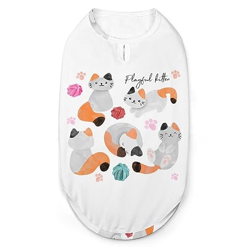 Aquarell Cartoon Katze Haustiere Shirt Weste Süßes Hunde Tank Top Weiches ärmelloses T-Shirt für Welpen Kitty Katzen 2XL von FWJZDSP