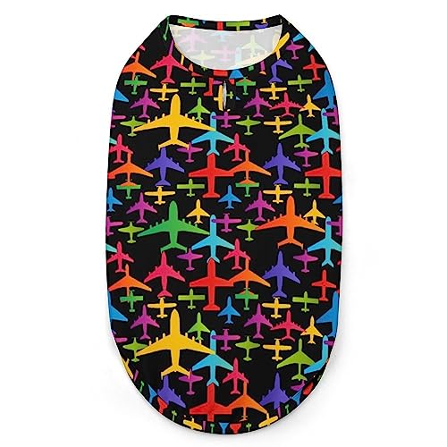 Buntes Flugzeug-Muster, Hunde-Shirts, Bedruckte Kleidung für Haustiere, Sommer-T-Shirts, atmungsaktives Pullover-Tanktop für kleine Hunde und Katzen Buntes Flugzeug-Muster, Hunde-Shirts, Bedruckte Kleidung für Haustiere, Sommer-T-Shirts, atmungsaktives Pullover-Tanktop für kleine Hunde und Katzen von FWJZDSP