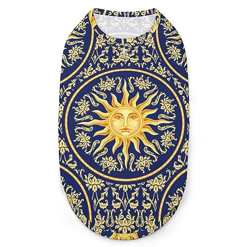 Celestial Barock Blau Gold Sonnengesicht Haustiere Shirt Weste Süßes Hunde Tank Top Weiches ärmelloses T-Shirt für Welpen Kitty Katzen L von FWJZDSP