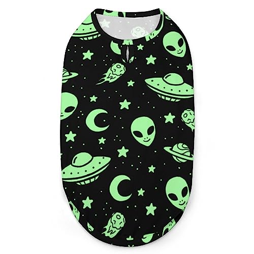 Grüne Aliens UFO-Hunde-Shirts, Bedruckte Kleidung für Haustiere, Sommer-T-Shirts, atmungsaktives Pullover-Tanktop für kleine Hunde und Katzen von FWJZDSP