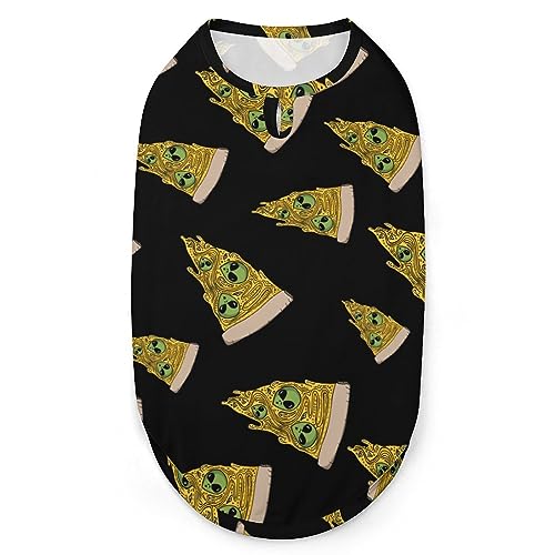 Grüner Alien-Kopf auf Einer Pizza, Haustier-Shirt, Weste, süßes Hunde-Tanktop, weiches ärmelloses T-Shirt für Welpen, Kätzchen, Katzen, XL von FWJZDSP