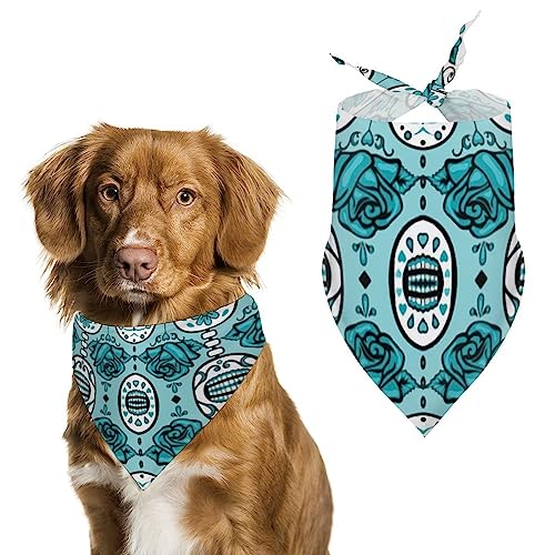 Hunde-Bandanas mit Totenkopf-Motiv, türkisfarben, dreieckig, Hundelätzchen, niedlicher Haustier-Schal, Kopftuch für kleine, mittelgroße und große Haustiere von FWJZDSP