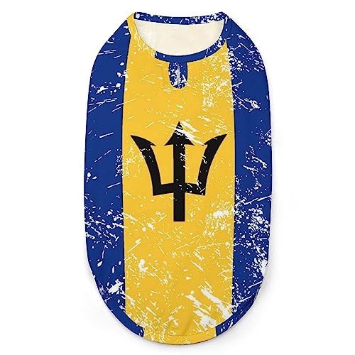 Hunde-Shirts mit Retro-Barbados-Flagge, Bedruckte Kleidung für Haustiere, Sommer-T-Shirts, atmungsaktives Pullover-Tanktop für kleine Hunde und Katzen von FWJZDSP