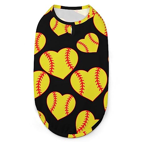 Love Baseball Heart Hunde-Shirts, Haustier-Bedruckte Kleidung, Sommer-T-Shirts, atmungsaktives Pullover-Tanktop für kleine Hunde und Katzen von FWJZDSP