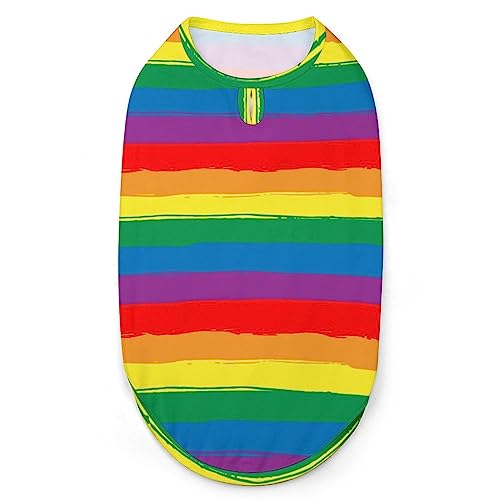 Regenbogen-gestreifte LGBT-Flagge, Hunde-Shirts, Haustier-Bedruckte Kleidung, Sommer-T-Shirts, atmungsaktives Pullover-Tank-Top für kleine Hunde und Katzen von FWJZDSP