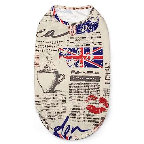 Retro UK Newspaper London Hunde-Shirts, Bedruckte Kleidung für Haustiere, Sommer-T-Shirts, atmungsaktives Pullover-Tanktop für kleine Hunde und Katzen Retro UK Newspaper London Hunde-Shirts, Bedruckte Kleidung für Haustiere, Sommer-T-Shirts, atmungsaktives Pullover-Tanktop für kleine Hunde und Katzen von FWJZDSP