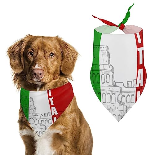 Römisches Kolosseum, italienische Flagge, Hunde-Bandanas, dreieckige Hundelätzchen, niedlicher Haustier-Schal, Kopftuch für kleine, mittelgroße und große Haustiere von FWJZDSP