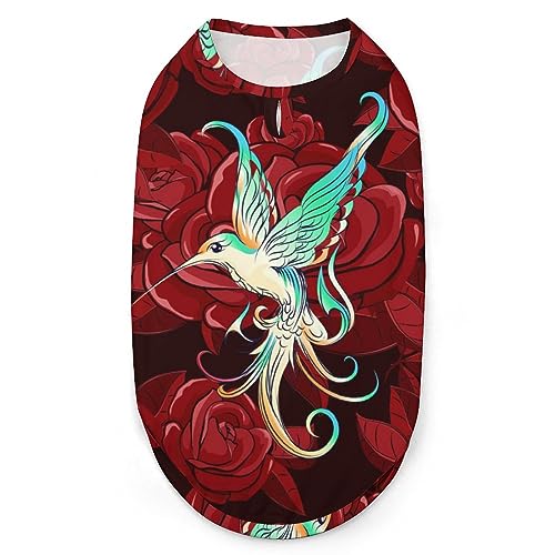 Schöner Kolibri mit Rose, Haustier-Shirt, Weste, süßes Hunde-Tanktop, weiches ärmelloses T-Shirt für Welpen, Kätzchen, Katzen, M von FWJZDSP