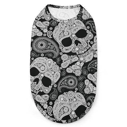 T-Shirt mit Totenkopf und Paisley-Motiv für Haustiere, süßes Hunde-Tanktop, weiches ärmelloses T-Shirt für Welpen, Kätzchen, Katzen, L T-Shirt mit Totenkopf und Paisley-Motiv für Haustiere, süßes Hunde-Tanktop, weiches ärmelloses T-Shirt für Welpen, Kätzchen, Katzen, L von FWJZDSP
