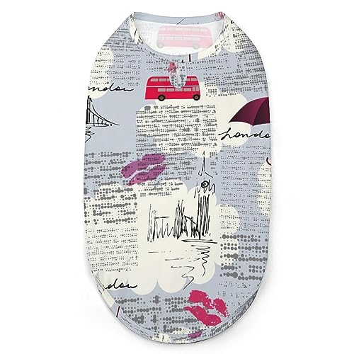 Zeitung mit einem London-Schriftzug, Haustier-Shirt, Weste, süßes Hunde-Tanktop, weiches ärmelloses T-Shirt für Welpen, Kätzchen, Katzen, 2XL von FWJZDSP