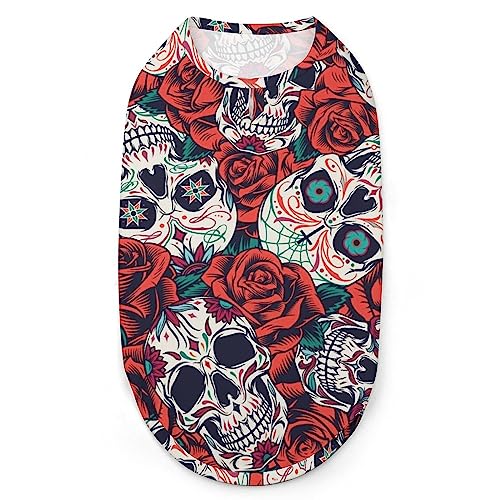 Zuckerschädel, rote Rosen, Haustier-Shirt, Weste, süßes Hunde-Tanktop, weiches ärmelloses T-Shirt für Welpen, Kätzchen, Katzen, XL von FWJZDSP