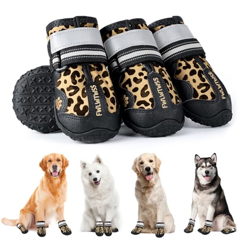 FWLWTWSS Hundeschuhe Pfotenschutz, 4 Stück Rutschfester atmungsaktive Outdoor Hunde Schuhe, geeignet für kleine, mittlere und große Hunde(Größe 5) von FWLWTWSS