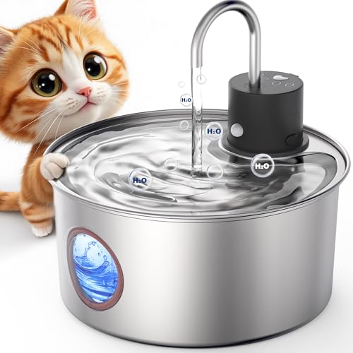 FWMB Kabelloser Katzen-Wasserbrunnen batteriebetrieben – Edelstahl-Katzen-Dringking-Fontäne kabellos, wiederaufladbarer Brunnen mit Sensor, Timer, intelligenter Wasserbrunnen FWMB Kabelloser Katzen-Wasserbrunnen batteriebetrieben – Edelstahl-Katzen-Dringking-Fontäne kabellos, wiederaufladbarer Brunnen mit Sensor, Timer, intelligenter Wasserbrunnen von FWMB