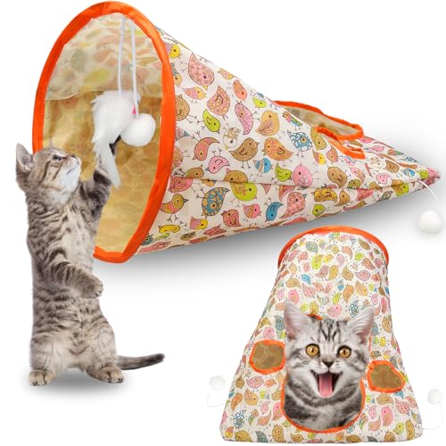 FWUNYVN Katzentunneltasche, Katzenspiel-Tunnelspielzeug, Knisterpapier, zusammenklappbar, Katzenspielzeug mit Plüschball, Vogel von FWUNYVN