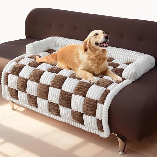FXKJ Hundebetten Hundesofa Weiches Flanell Hundekorb Waschbar Hundebett Flauschiger Sofabezug gemütlicher Sofamatte für große, mittelgroße und kleine Hunde, 90x90cm,Brown von FXKJ
