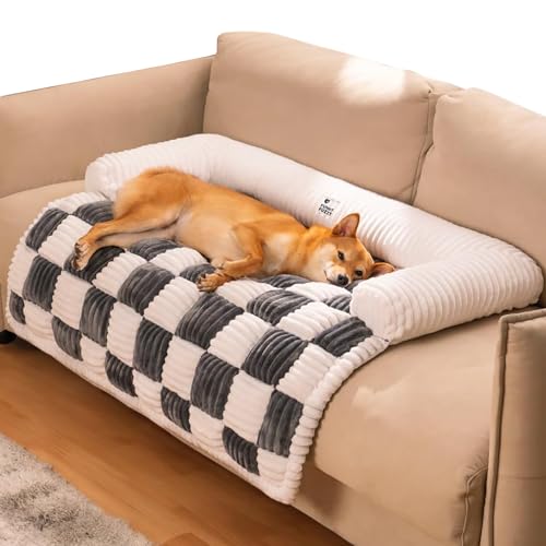 FXKJ Hundebetten Hundesofa Weiches Flanell Hundekorb Waschbar Hundebett Flauschiger Sofabezug gemütlicher Sofamatte für große, mittelgroße und kleine Hunde, 90x90cm,Grey von FXKJ