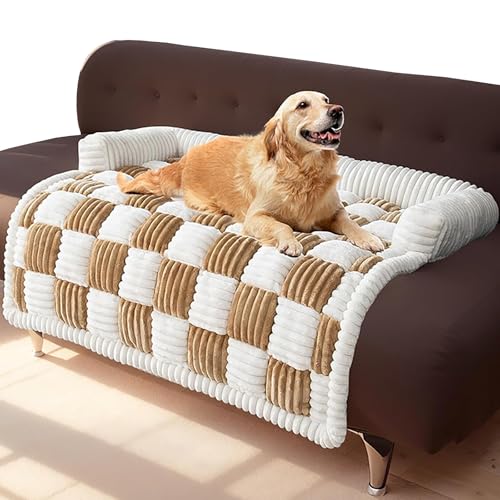 FXKJ Hundebetten Hundesofa Weiches Flanell Hundekorb Waschbar Hundebett Flauschiger Sofabezug gemütlicher Sofamatte für große, mittelgroße und kleine Hunde, 90x90cm,Khaki von FXKJ