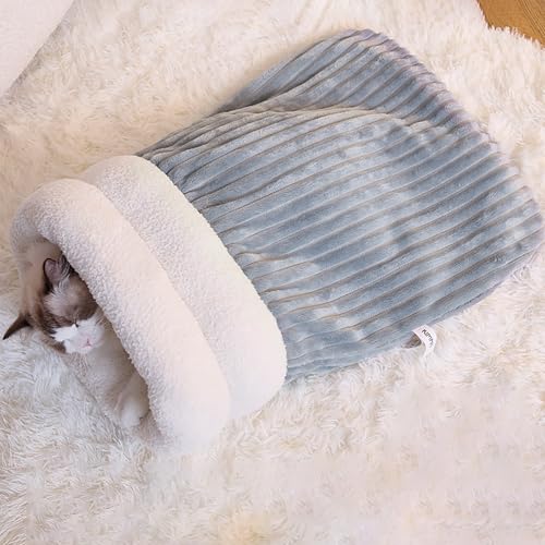 FXKJ Katze Schlafsack, Halbgeschlossenes Haustierschlafbett weicher Plüsch Katzenschlafsack Waschbare Katzenkissensack Tragbares Schlafkissenbett Für Kleine Haustiere,M 5kg, Blue von FXKJ