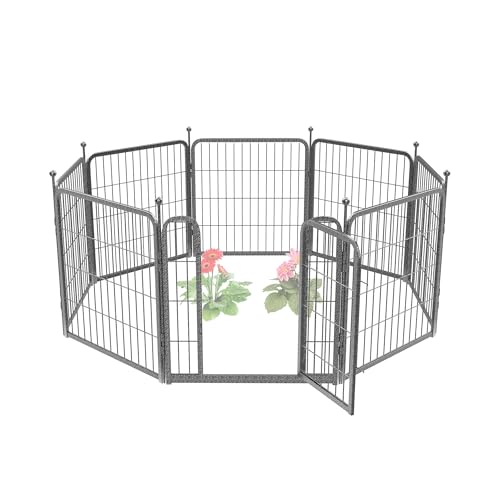 FXW Gartenzaun mit Tür, 61 cm (H) x 4,6 m (L), 8 Paneele, Hundezaun für den Außenbereich, robuster Metallzaun, hohe Tierbarriere für Hund und Kaninchen, einfache Montage von FXW