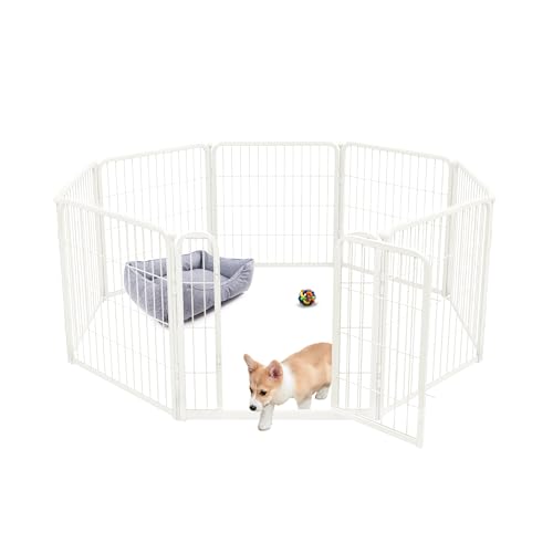 FXW Homeplus Hunde-Laufstall für den Innenbereich – Stressfreies und sicheres Spielen, robuster 61 cm 8 Paneele, Hundegehege für Welpen und kleine Hunde, Weiß│Patentiert von FXW