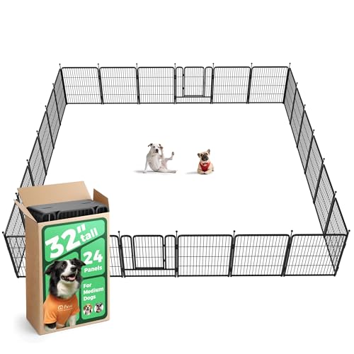FXW Hundezaun im Freien, 24 Paneele 81,3 cm Höhe Outdoor Hund Laufgitter Übungsstifte Outdoor Schutz Design Stangen für mittelgroße/kleine Hunde, Haustier Welpen Laufstall für Camping, Wohnmobil, Hof, Garten Outdoor Indoor von FXW