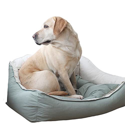 FXXWJP Waschbar Hundebett Beruhigend Hundematte Anti-Angst-Katzenbett-Sofa, Süßer Plüsch Hundekörbchen für kleine Hunde und Katzen Kleines Rechteck -Grün-L 75×60×25cm(29.5x23.6x9.8inch) von FXXWJP