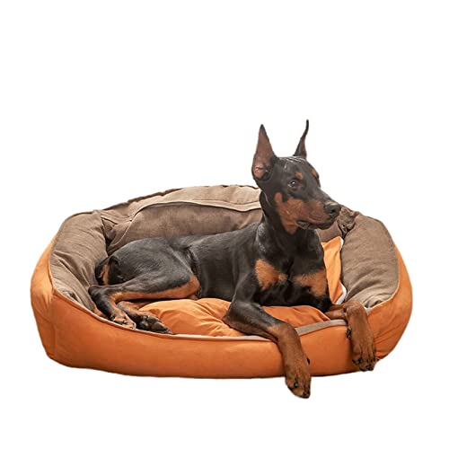 FXXWJP Waschbar Hundebett Beruhigend Hundematte Anti-Angst-Katzenbett-Sofa, Süßer Plüsch Hundekörbchen für kleine Hunde und Katzen Kleines Rechteck -orange-L 75×60×25cm(29.5x23.6x9.8inch) von FXXWJP