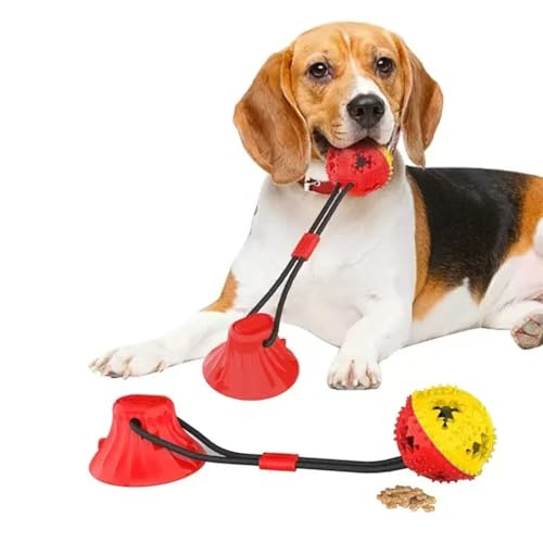 FYDTOP Dog Molar Bite Toy with Suction Cup Interaction Dog Rope Toy Pet Chew Bite Tug Puppy Training Rope for Tugging, Pulling, Chewing, Playing (Red) von FYDTOP