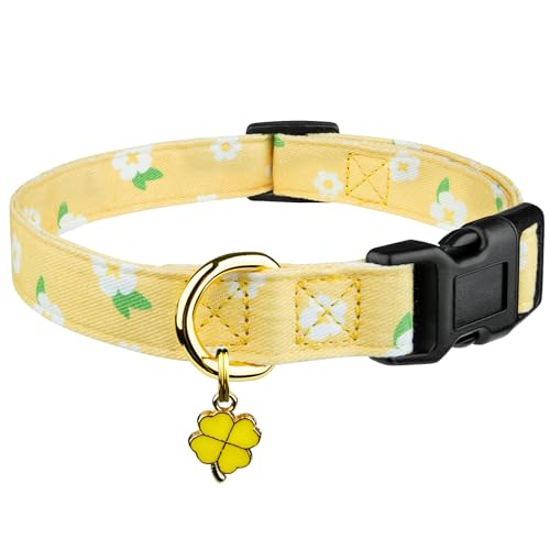 Handgefertigtes Hundehalsband aus Baumwolle, niedliche und unverwechselbare Muster, gelbe Blume mit Anhänger, für Mädchen, Jungen, Hundehalsband, Größe M von FYEQYAOU