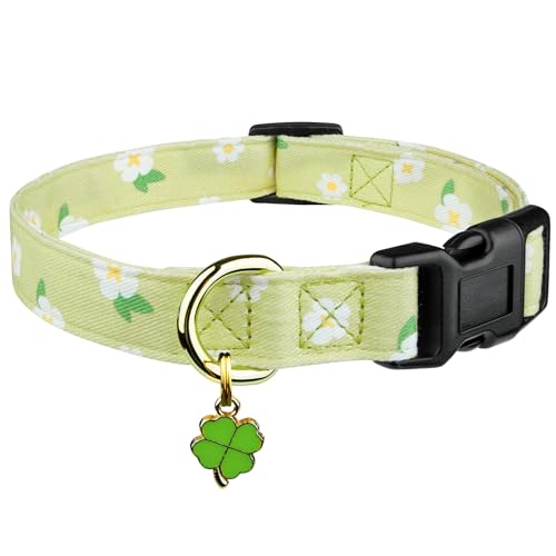 Handgefertigtes Hundehalsband aus Baumwolle, niedliche und unverwechselbare Muster, grüne Blume mit Anhänger, für Mädchen, Jungen, Hundehalsband, Größe L von FYEQYAOU