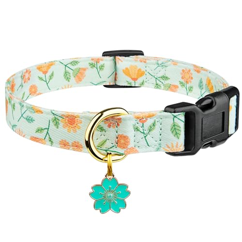 Handgefertigtes Hundehalsband aus Baumwolle, niedliche und unverwechselbare Muster, grüne Sonnenblume mit Anhänger, für Mädchen, Jungen, Hundehalsband, Größe S von FYEQYAOU