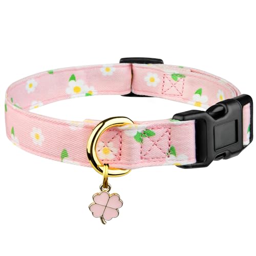 Handgefertigtes Hundehalsband aus Baumwolle, niedliche und unverwechselbare Muster, rosa Blume mit Anhänger, für Mädchen, Jungen, Hundehalsband, Größe M Handgefertigtes Hundehalsband aus Baumwolle, niedliche und unverwechselbare Muster, rosa Blume mit Anhänger, für Mädchen, Jungen, Hundehalsband, Größe M von FYEQYAOU