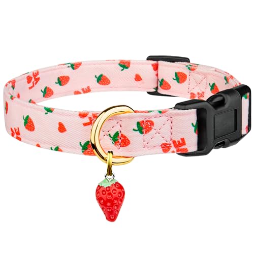 FYEQYAOU Handgefertigtes Hundehalsband aus Baumwolle, niedliche und unverwechselbare Muster, rosa Erdbeeren mit Anhänger, niedliches Hundehalsband für kleine, mittelgroße und große Hunde, Mädchen, FYEQYAOU Handgefertigtes Hundehalsband aus Baumwolle, niedliche und unverwechselbare Muster, rosa Erdbeeren mit Anhänger, niedliches Hundehalsband für kleine, mittelgroße und große Hunde, Mädchen, von FYEQYAOU