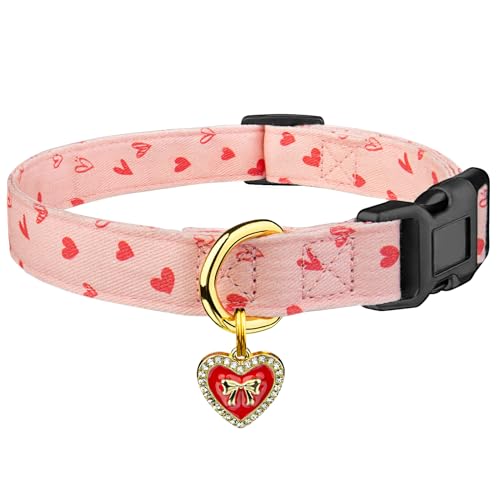 Handgefertigtes Hundehalsband aus Baumwolle, niedliche und unverwechselbare Muster, rosa Herz mit Anhänger, niedliches Hundehalsband für kleine, mittelgroße und große Hunde, Mädchen, Hunde, Jungen von FYEQYAOU