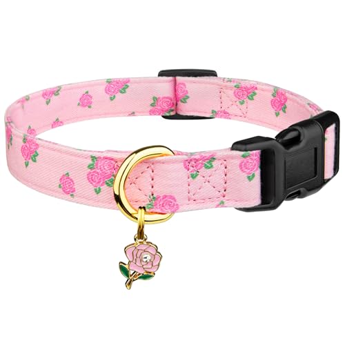 Handgefertigtes Hundehalsband aus Baumwolle, niedliche und unverwechselbare Muster, rosa Rose mit Anhänger, niedliches Hundehalsband für kleine, mittelgroße und große Hunde, Mädchen, Hunde, Jungen, Handgefertigtes Hundehalsband aus Baumwolle, niedliche und unverwechselbare Muster, rosa Rose mit Anhänger, niedliches Hundehalsband für kleine, mittelgroße und große Hunde, Mädchen, Hunde, Jungen, von FYEQYAOU