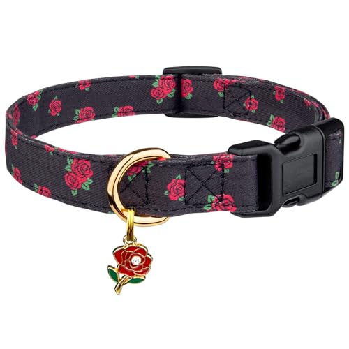 Handgefertigtes Hundehalsband aus Baumwolle, niedliche und unverwechselbare Muster, schwarze Rose mit Anhänger, niedliches Hundehalsband für kleine, mittelgroße und große Hunde, Mädchen, Hunde, Handgefertigtes Hundehalsband aus Baumwolle, niedliche und unverwechselbare Muster, schwarze Rose mit Anhänger, niedliches Hundehalsband für kleine, mittelgroße und große Hunde, Mädchen, Hunde, von FYEQYAOU