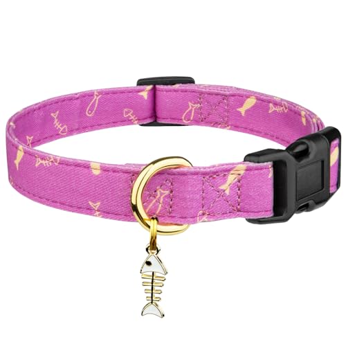 Hundehalsband aus Baumwolle, handgefertigt, niedliche und unverwechselbare Muster, violetter Fisch mit Anhänger, für Mädchen, Jungen, Hundehalsband, Größe L von FYEQYAOU