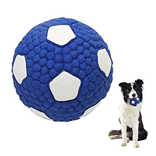 Gummiball für Hunde, quietschendes Hundespielzeug, Hundefußball, quietschendes Latex-Gummi-Hundespielzeug, Bissfest, Zahn-Trainingsspielzeug für Hunde – Durchmesser 9,5 cm (blau) von FYH