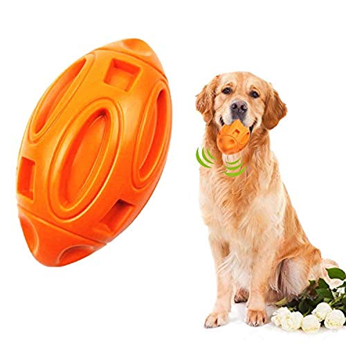 Quietschender Hundeball, Kauspielzeug, strapazierfähiges Gummi, Hundegeschenk, fast unzerstörbar, Rugby-Ball mit Quietscher für aggressive Kauer, große und mittelgroße Hunde (orange) von FYH