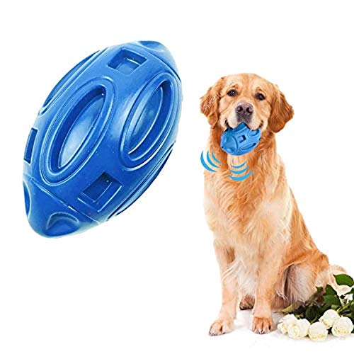 Quietschender Hundeball, Kauspielzeug, strapazierfähiges Gummi, Hundegeschenk, nahezu unzerstörbar, Rugby-Ball mit Quietscher für aggressive Kauer, große und mittelgroße Hunde (blau) von FYH