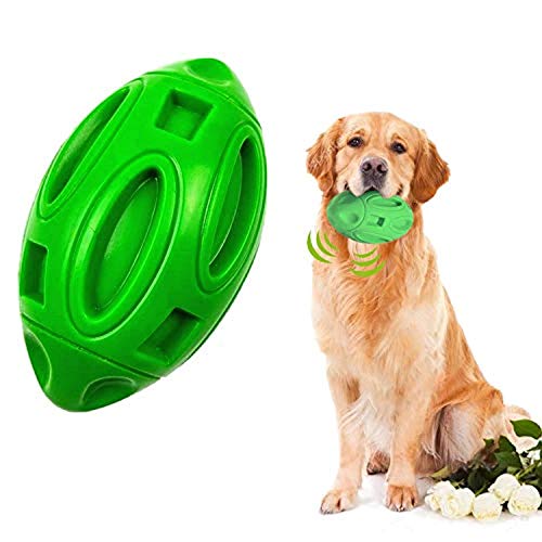 Quietschender Hundeball, Kauspielzeug, strapazierfähiges Gummi, Hundegeschenk, nahezu unzerstörbar, Rugby-Ball mit Quietscher für aggressive Kauer, große und mittelgroße Hunde (grün) von FYH
