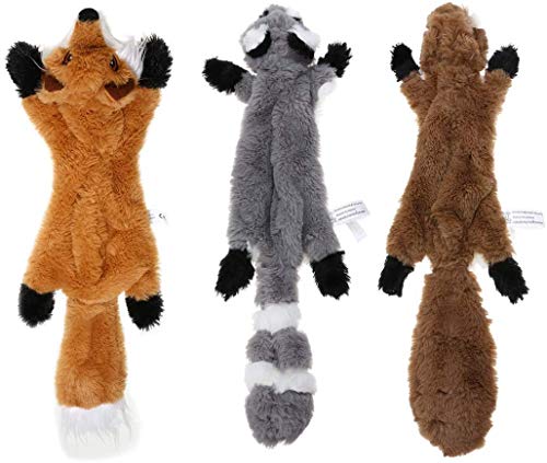 Stuffingless Hundespielzeug, Stuffing Free Dog Chew Toys Set with Squirrel Waschbär and Fox Squeaky Plush Dog Toys for Small and Medium Dogs - 3 Packs 46cm (Fabric) von FYH