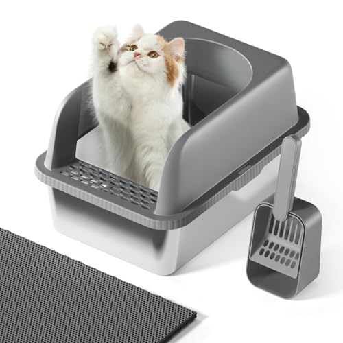 Einfache Reinigung Katzentoilette aus Edelstahl, Katzentoilette aus antihaftbeschichtetem Metall, Katzentoilette für Katzen,verhindert Urinverlust, inklusive Schaufel und Katzenstreumatte,Dunkelgrau L Einfache Reinigung Katzentoilette aus Edelstahl, Katzentoilette aus antihaftbeschichtetem Metall, Katzentoilette für Katzen,verhindert Urinverlust, inklusive Schaufel und Katzenstreumatte,Dunkelgrau L von FYLICA