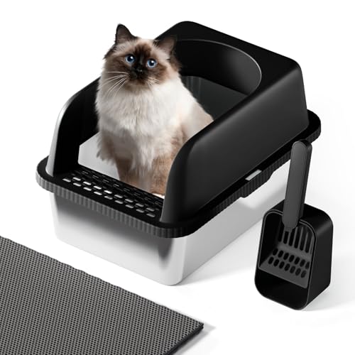 Einfache Reinigung Katzentoilette aus Edelstahl, Katzentoilette aus antihaftbeschichtetem Metall, Katzentoilette für Katzen,verhindert Urinverlust, inklusive Schaufel und Katzenstreumatte,Schwarz,L Einfache Reinigung Katzentoilette aus Edelstahl, Katzentoilette aus antihaftbeschichtetem Metall, Katzentoilette für Katzen,verhindert Urinverlust, inklusive Schaufel und Katzenstreumatte,Schwarz,L von FYLICA