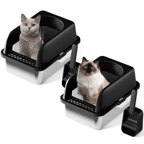 Enclosed Edelstahl Katzentoilette mit Deckel, Metall Katzentoilette für Katze, Extra Große Katzentoilette, Kitty Katzentoilette, 2er Set Enclosed Edelstahl Katzentoilette mit Deckel, Metall Katzentoilette für Katze, Extra Große Katzentoilette, Kitty Katzentoilette, 2er Set von FYLICA