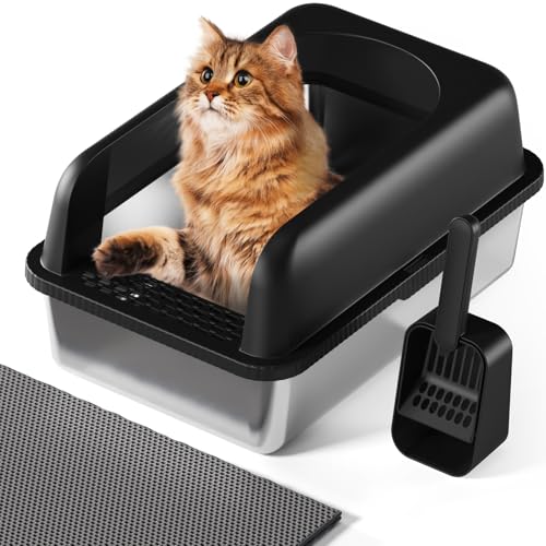 Enclosed Stainless Steel Cat Litter Box with Lid, Metal Litter Box for Cat, Extra Large Cat Litter Box, Kitty Litter Box, Non-Sticky, Anti-Leakage,Easy Cleaning,Include Litter Mat & Scoop,Black, XL Enclosed Stainless Steel Cat Litter Box with Lid, Metal Litter Box for Cat, Extra Large Cat Litter Box, Kitty Litter Box, Non-Sticky, Anti-Leakage,Easy Cleaning,Include Litter Mat & Scoop,Black, XL von FYLICA