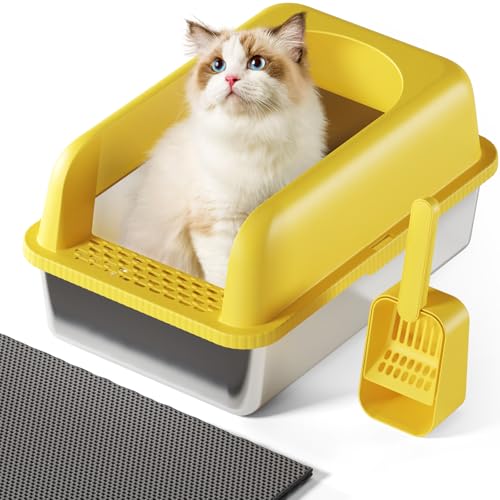Einfache Reinigung Katzentoilette aus Edelstahl, Katzentoilette aus antihaftbeschichtetem Metall, Katzentoilette für Katzen,verhindert Urinverlust, inklusive Schaufel und Katzenstreumatte,Gelb XL Einfache Reinigung Katzentoilette aus Edelstahl, Katzentoilette aus antihaftbeschichtetem Metall, Katzentoilette für Katzen,verhindert Urinverlust, inklusive Schaufel und Katzenstreumatte,Gelb XL von FYLICA