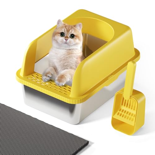 Einfache Reinigung Katzentoilette aus Edelstahl, Katzentoilette aus antihaftbeschichtetem Metall, Katzentoilette für Katzen,verhindert Urinverlust, inklusive Schaufel und Katzenstreumatte,Gelb L Einfache Reinigung Katzentoilette aus Edelstahl, Katzentoilette aus antihaftbeschichtetem Metall, Katzentoilette für Katzen,verhindert Urinverlust, inklusive Schaufel und Katzenstreumatte,Gelb L von FYLICA