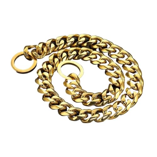 Hundehalsbandkette, Silber-golden, 15 mm breites kubanisches Gliederglied, Glatte Hundetrainingskette aus Edelstahl breites hundehalsband(2,30inch (76cm) -15MM) von FYLTWUK